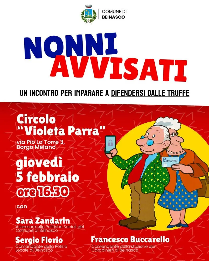 BEINASCO - «Nonni avvisati»: ciclo di incontri per insegnare a difendersi da truffe e raggiri
