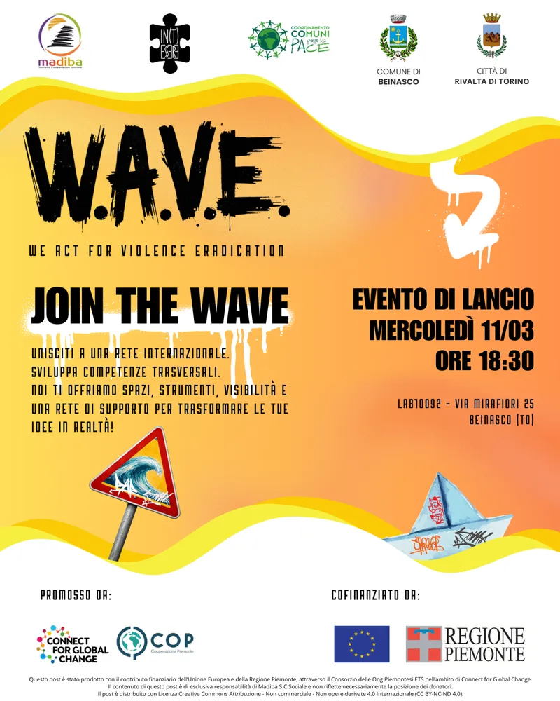 BEINASCO-RIVALTA - Nasce «Wave - We Act for Violence Eradication» per promuovere relazioni sane, non-violenza, pace e benessere