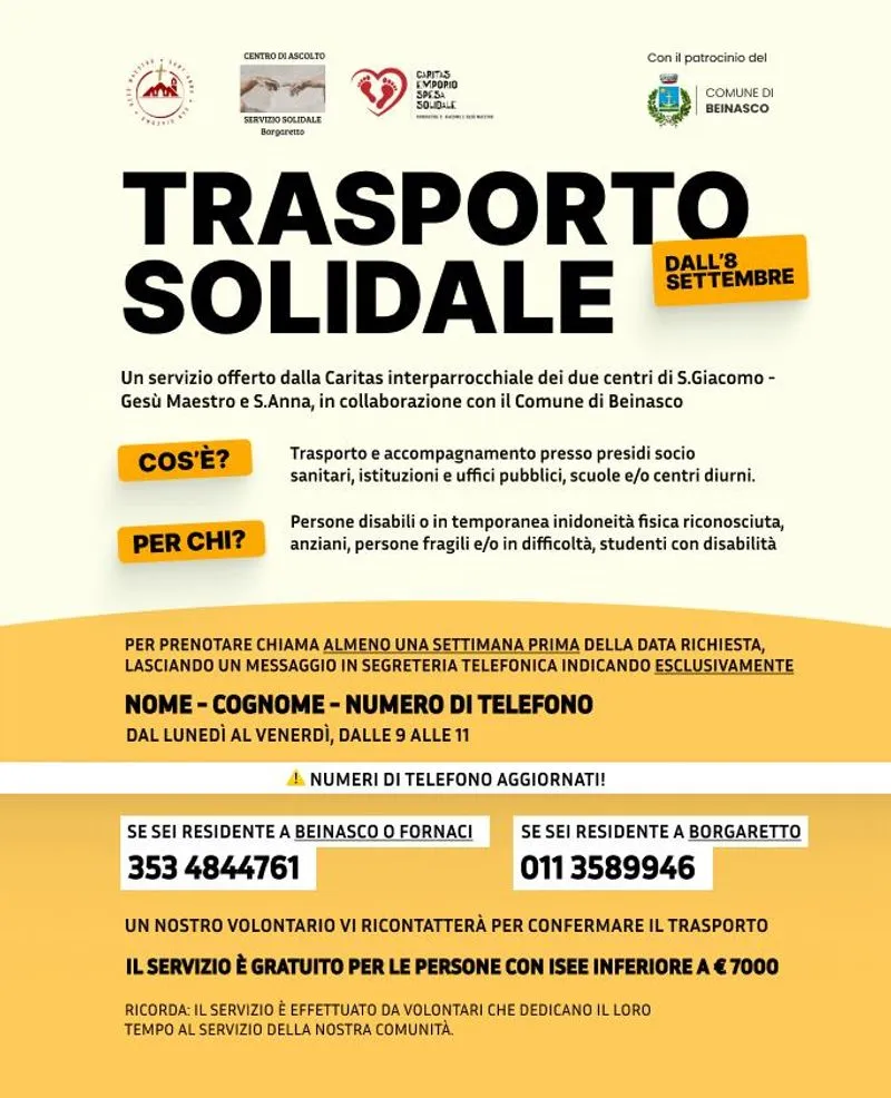 BEINASCO - Riparte il servizio di trasporto solidale per chi è in difficoltà