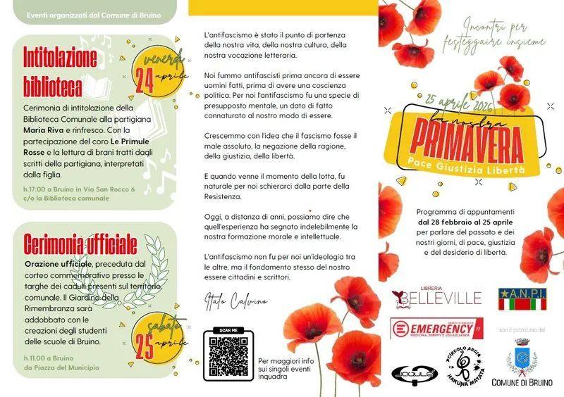 BRUINO - 25 aprile 2026: primavera di Pace, Giustizia e Liberta