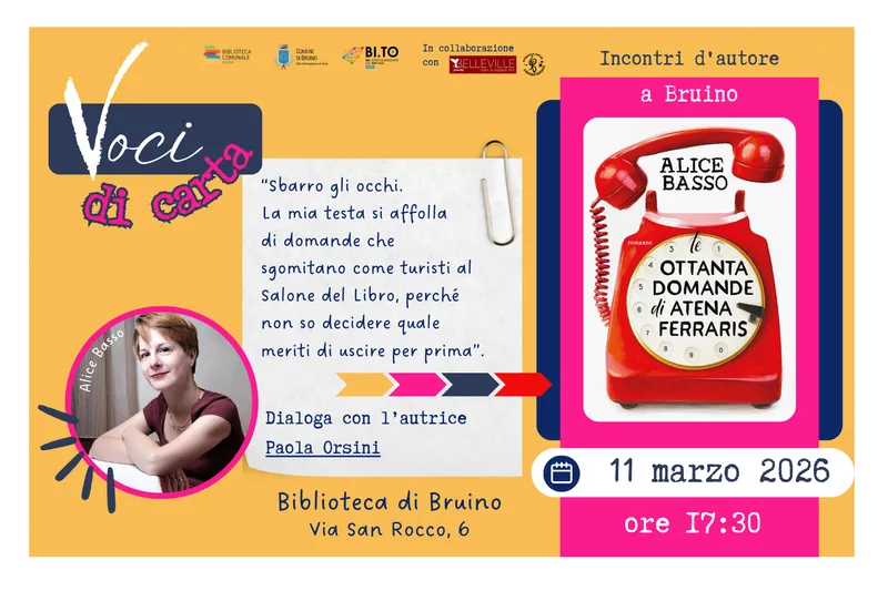 BRUINO - Alice Basso per «Voci di carta»: presentazione del romanzo «Le ottanta domande di Atena Ferraris»