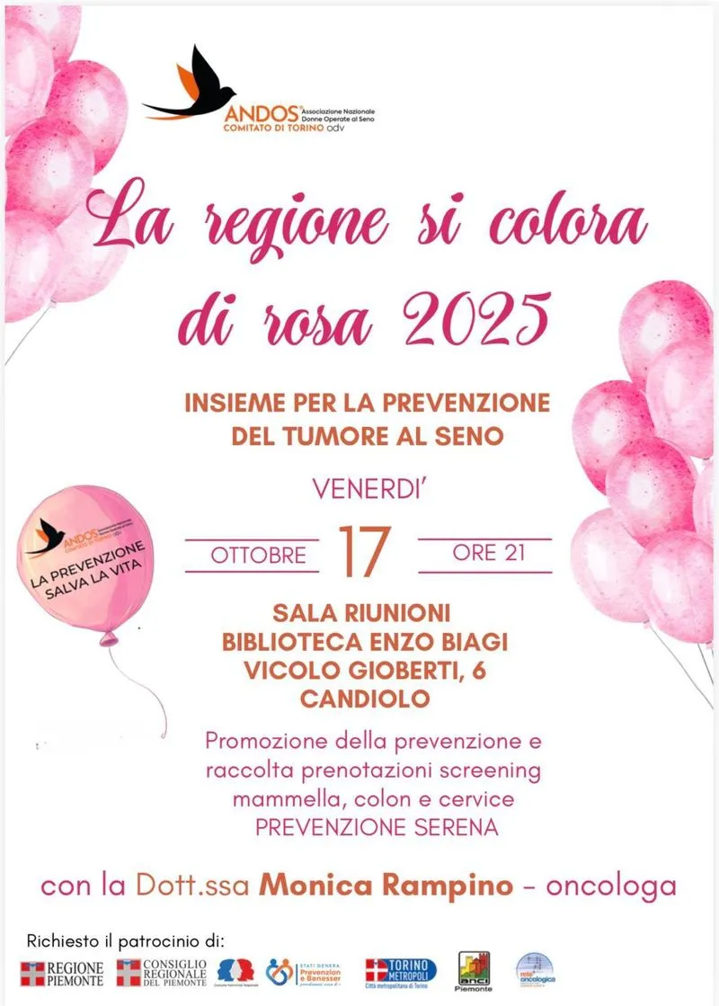 CANDIOLO - La torre campanaria in rosa per la ricerca contro il tumore al seno