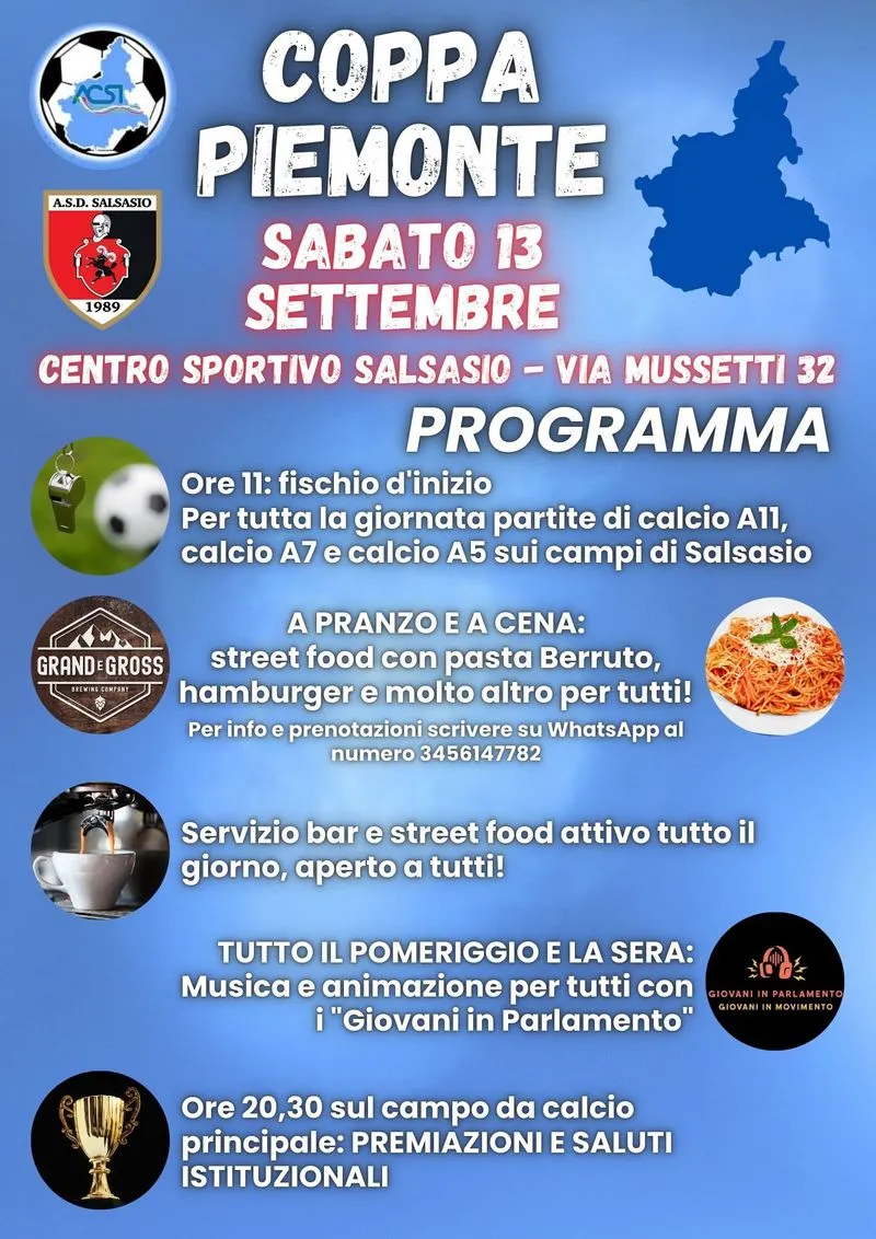 CARMAGNOLA - Tutto pronto per la Coppa Piemonte di calcio a Salsasio