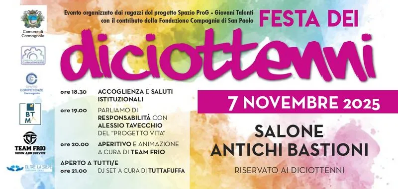 CARMAGNOLA - La città celebra i giovani con la Festa dei Diciottenni