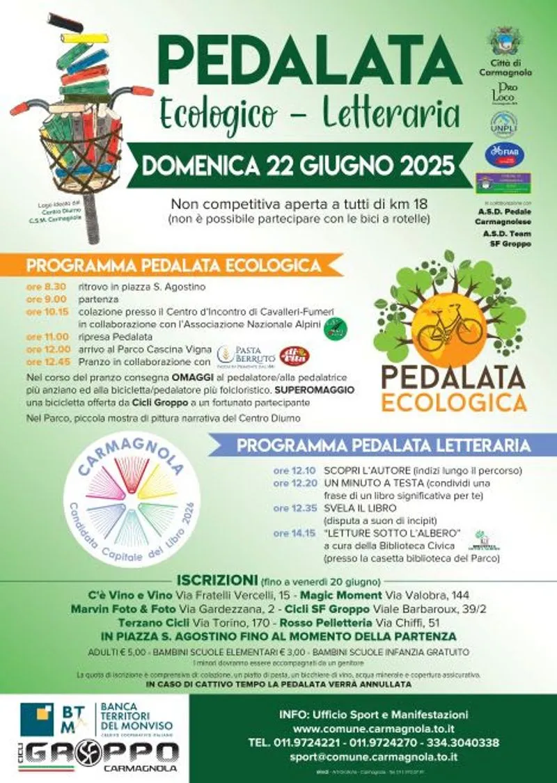 CARMAGNOLA - Una pedalata ecologica-letteraria tra natura, sport e lettura