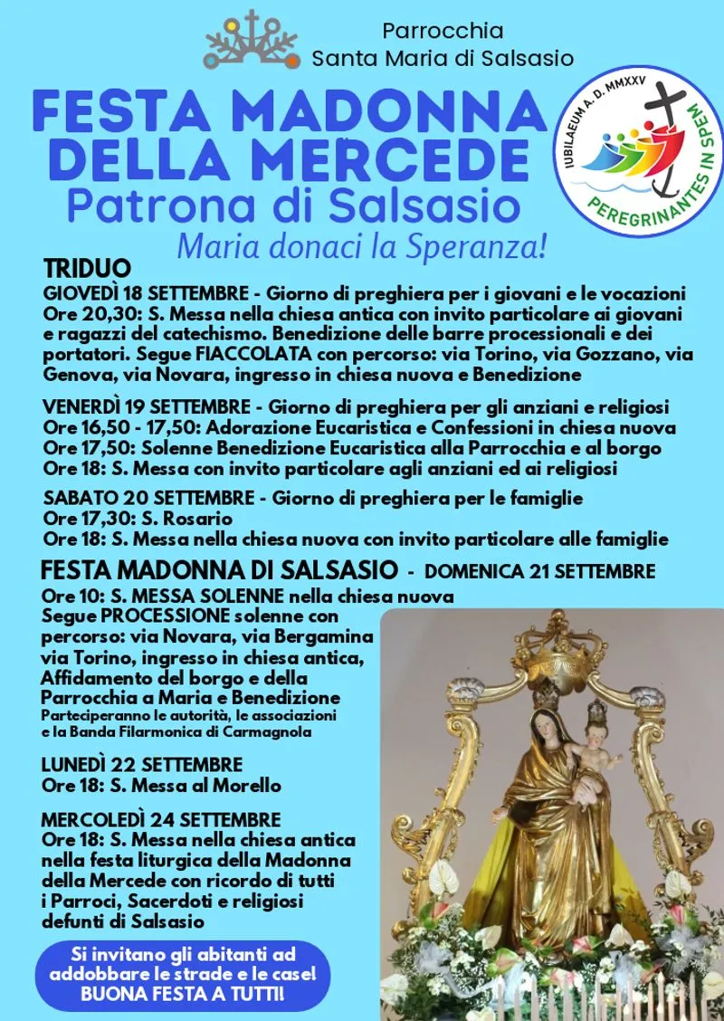 CARMAGNOLA - Tutto pronto a Salsasio per la grande festa patronale della Madonna della Mercede