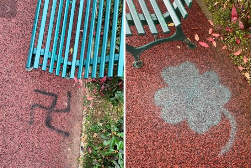 CINTANO - Svastica disegnata al parco giochi, la sindaca la copre trasformandola in un quadrifoglio - FOTO