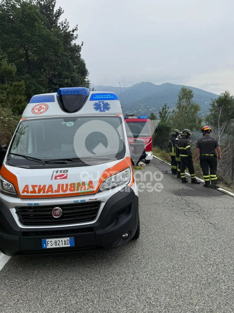 INCIDENTE A LANZO - Auto finisce nella scarpata e s'incendia: 71enne di FIANO in gravi condizioni - FOTO