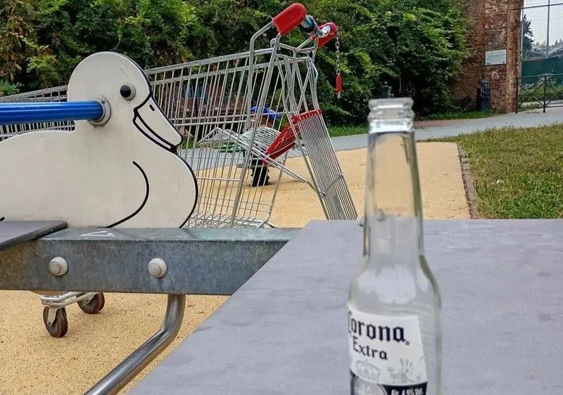 MONCALIERI - Vetri rotti, bottiglie vuote e persino un carrello della spesa: vandalizzato il Giardino della luna - FOTO