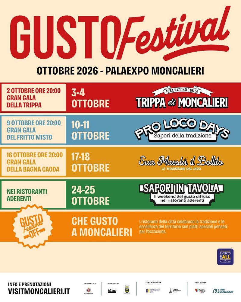 MONCALIERI - Tutto pronto per Gusto Festival: a ottobre si torna a celebrare la cucina della tradizione
