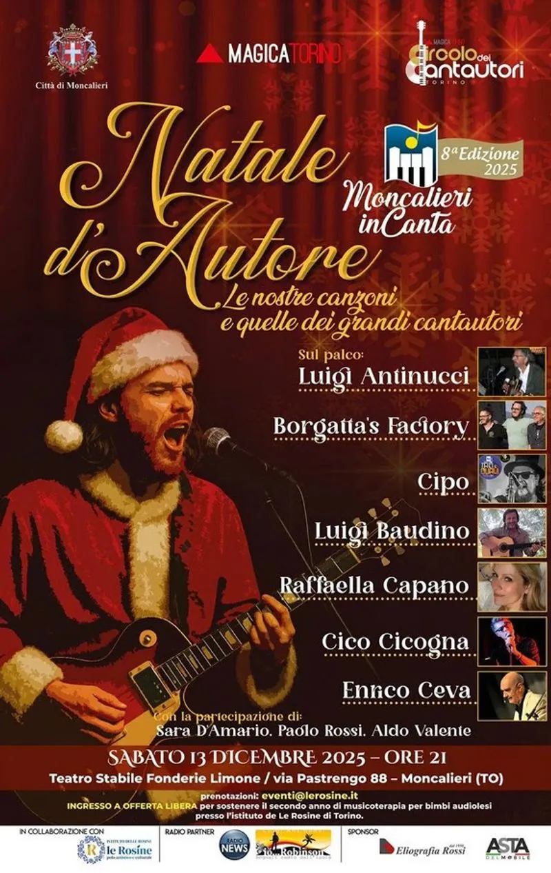 MONCALIERI - «Natale d'autore»: cantautorato, arte e solidarietà per l'ottava edizione di Moncalierincanta