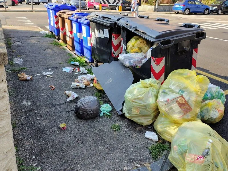 MONCALIERI - Erbacce ad ostruire il marciapiede, cassonetti rotti e rifiuti gettati ovunque: fioccano lamentele in via Ponchielli - FOTO