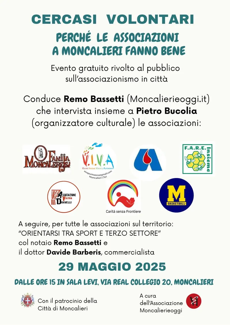 MONCALIERI - «Cercasi volontari. Perché le associazioni a Moncalieri fanno bene»
