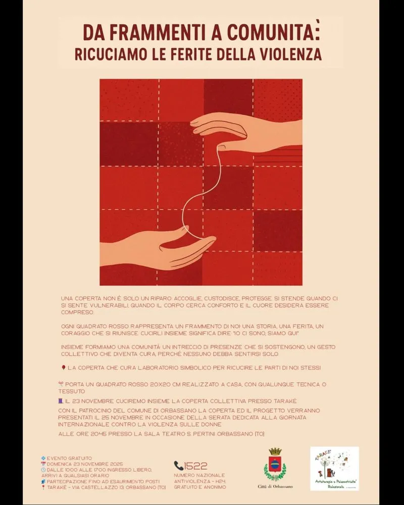 ORBASSANO - Una maxi coperta rossa realizzata dai cittadini per dire basta violenze sulle donne