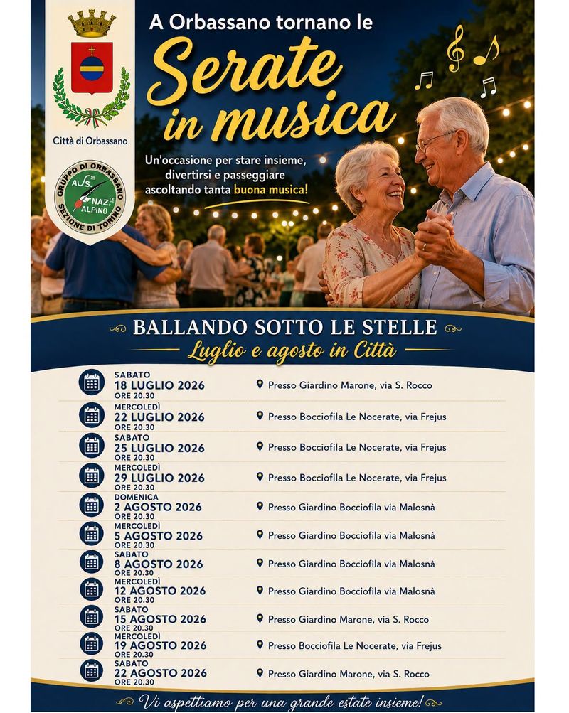 ORBASSANO - Ballando sotto le stelle, torna l'estate della musica: undici serate itineranti