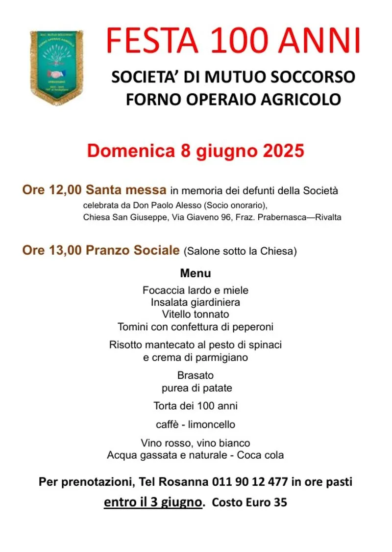 ORBASSANO - Festa per il 100° anniversario della Società di Mutuo Soccorso Forno Operaio Agricolo