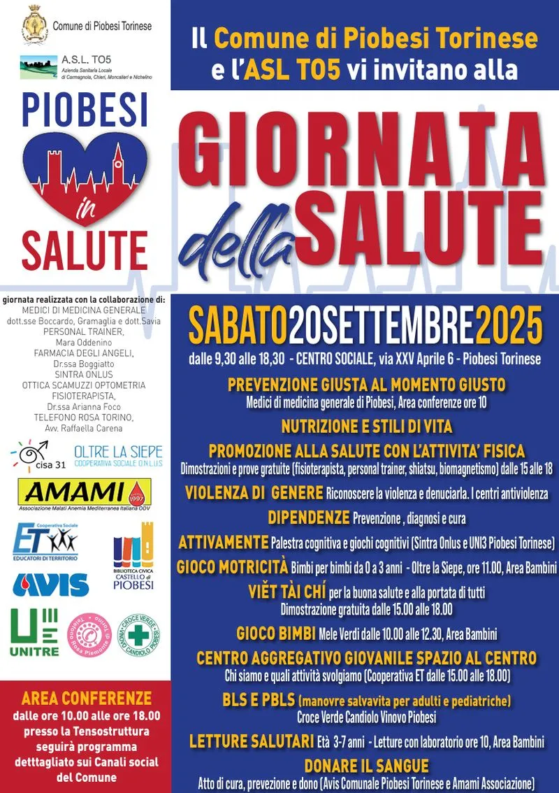PIOBESI - Ecco la «Giornata della Salute», promossa dal Comune di Piobesi Torinese insieme all'Asl To5