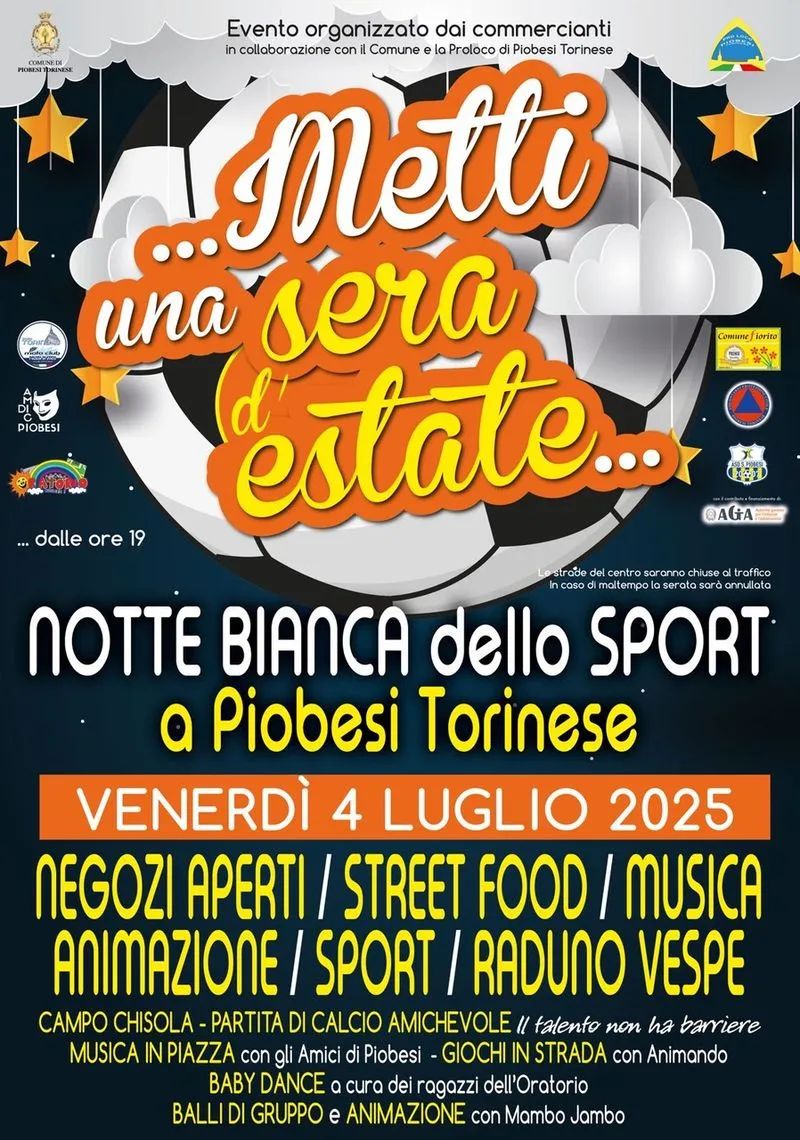 PIOBESI - «Notte Bianca dello Sport»: negozi, musica, animazione e inclusione per una serata speciale