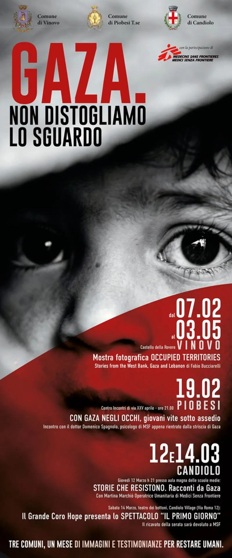VINOVO-PIOBESI-CANDIOLO - I Comuni uniscono forze e voci nel ciclo «Gaza. Non distogliamo lo sguardo»