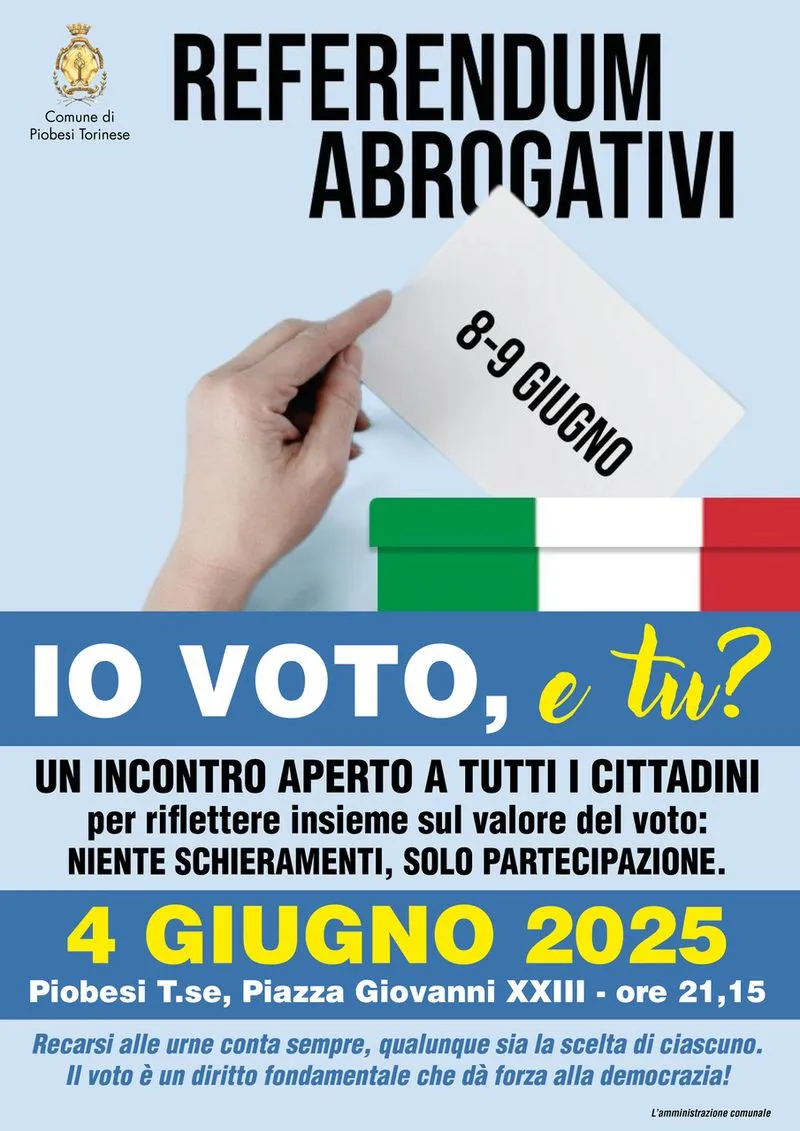 PIOBESI - «Io voto, e tu?»: un incontro pubblico sul valore del voto
