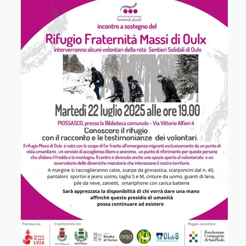 PIOSSASCO - Un incontro per aiutare il centro «Rifugio di Fraternità Massi»