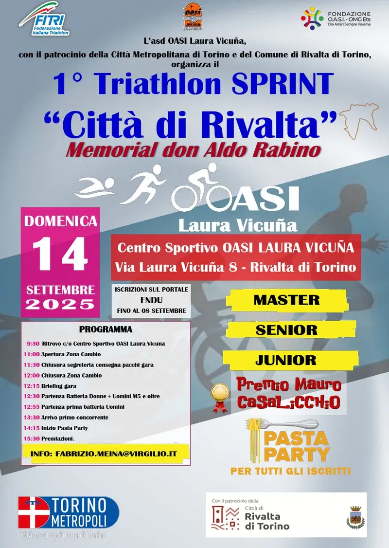 RIVALTA - In arrivo il 1° Triathlon Sprint dedicato a don Aldo Rabino