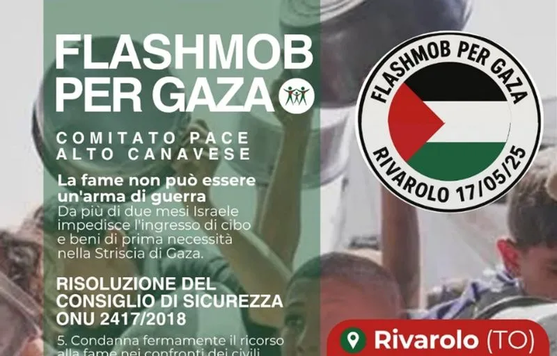 RIVAROLO CANAVESE - Flash mob per Gaza sabato pomeriggio in corso Torino