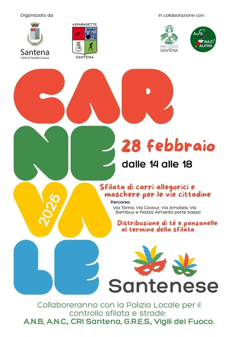 SANTENA - Conto alla rovescia per il carnevale: sabato 28 la sfilata di carri e maschere