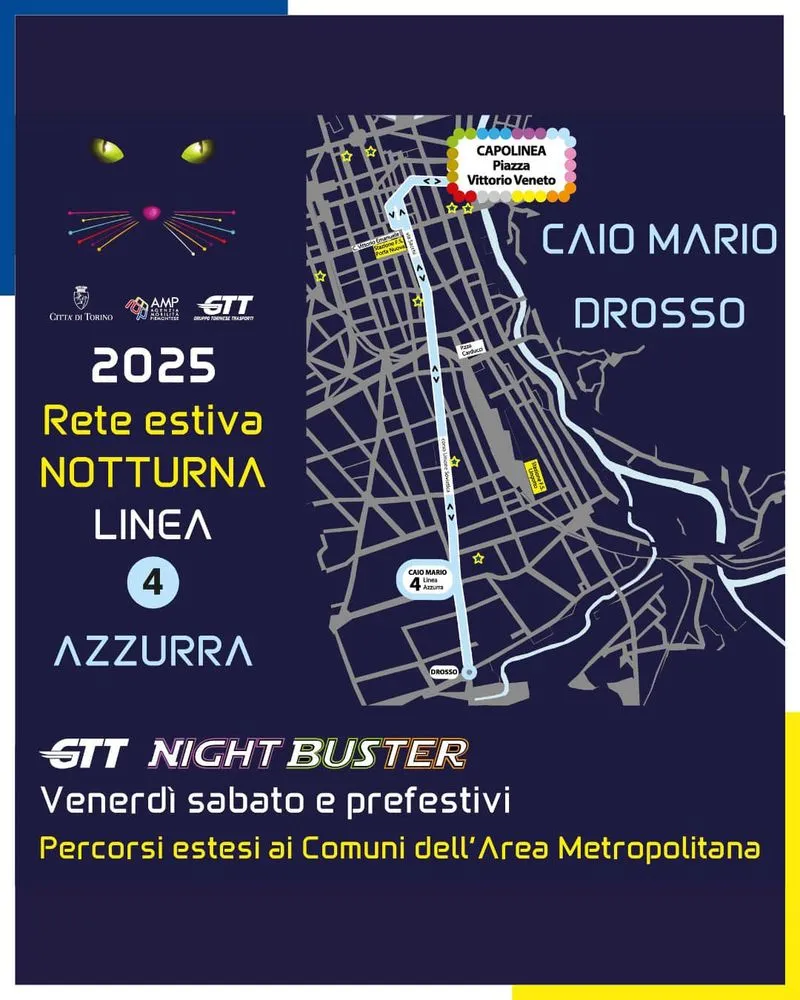 TORINO SUD - Bus notturni nei fine settimana per Moncalieri, Vinovo, Orbassano, Rivalta, Beinasco, Candiolo, Nichelino, Trofarello