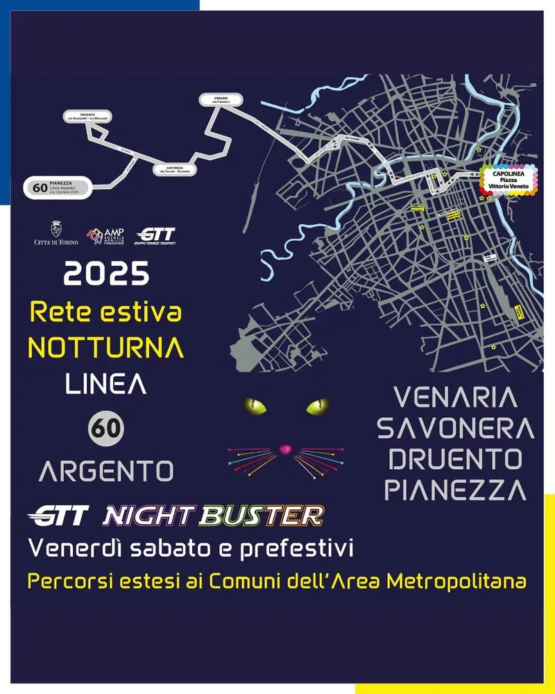 TORINO SUD - Bus notturni nei fine settimana per Moncalieri, Vinovo, Orbassano, Rivalta, Beinasco, Candiolo, Nichelino, Trofarello