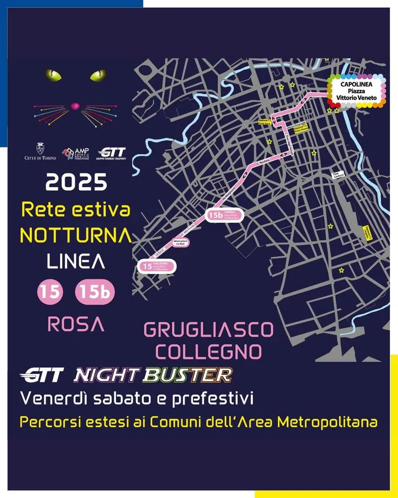 TORINO SUD - Bus notturni nei fine settimana per Moncalieri, Vinovo, Orbassano, Rivalta, Beinasco, Candiolo, Nichelino, Trofarello