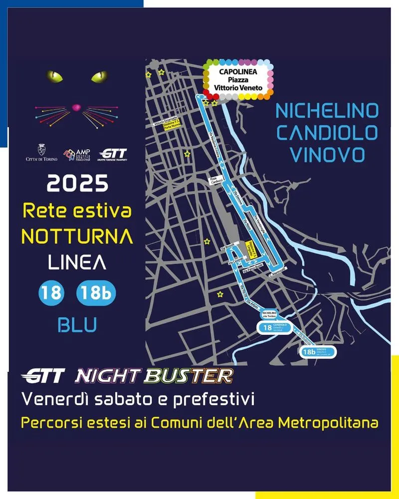 TORINO SUD - Bus notturni nei fine settimana per Moncalieri, Vinovo, Orbassano, Rivalta, Beinasco, Candiolo, Nichelino, Trofarello