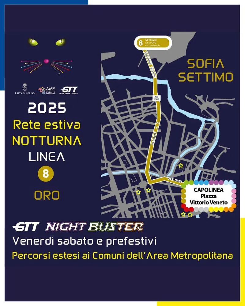 TORINO SUD - Bus notturni nei fine settimana per Moncalieri, Vinovo, Orbassano, Rivalta, Beinasco, Candiolo, Nichelino, Trofarello