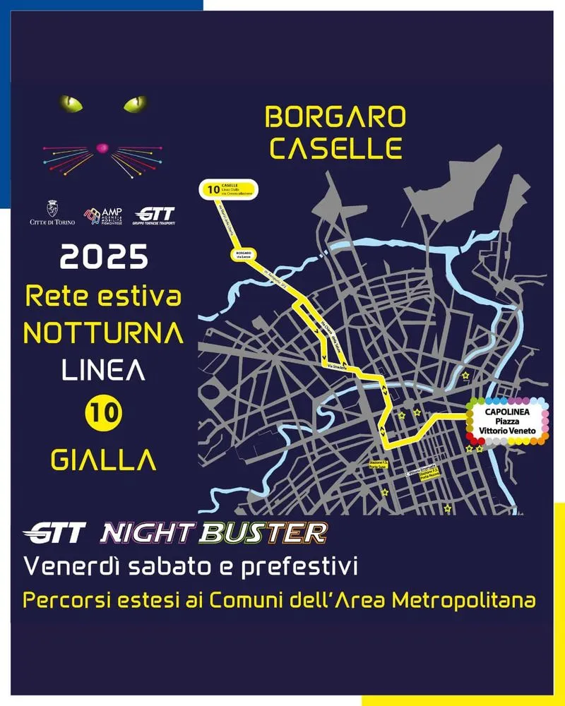 TORINO SUD - Bus notturni nei fine settimana per Moncalieri, Vinovo, Orbassano, Rivalta, Beinasco, Candiolo, Nichelino, Trofarello