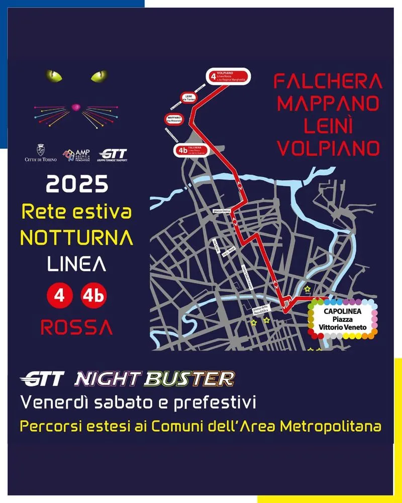 TORINO SUD - Bus notturni nei fine settimana per Moncalieri, Vinovo, Orbassano, Rivalta, Beinasco, Candiolo, Nichelino, Trofarello