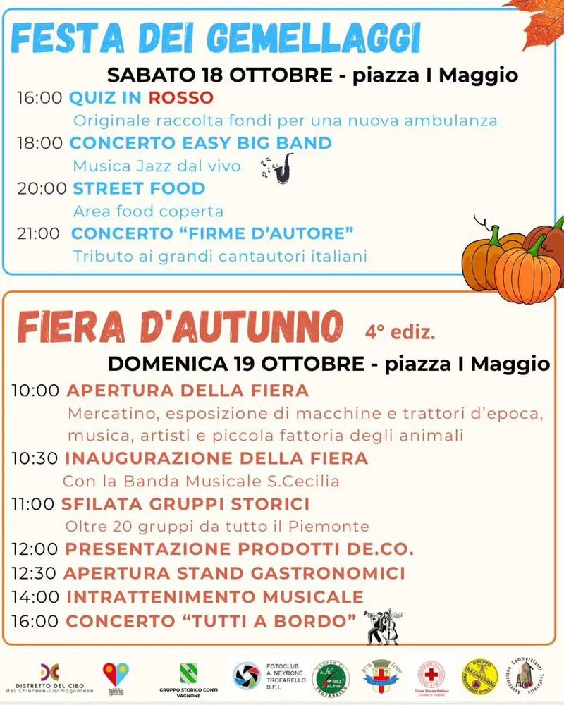 TROFARELLO - Tutto pronto per la Festa dei gemellaggi e la Fiera d’Autunno