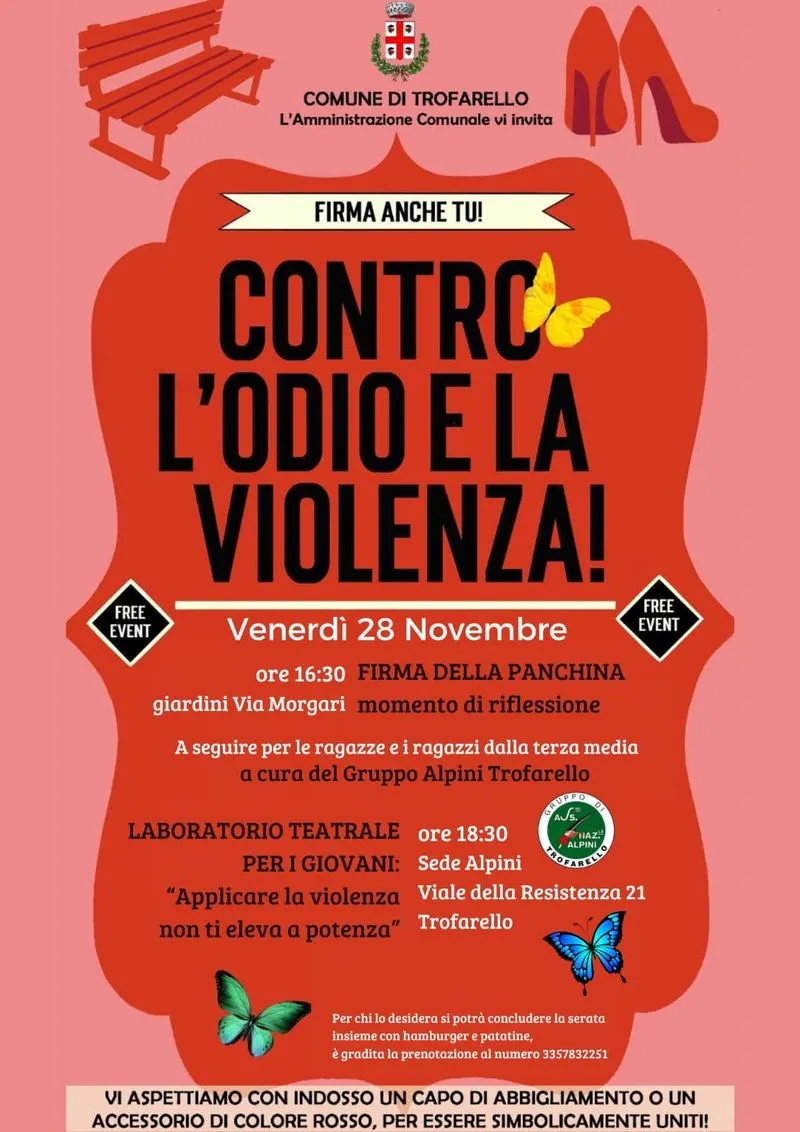 TROFARELLO - Le iniziativa per la giornata contro la violenza sulle donne