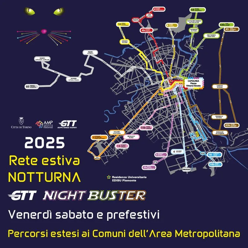 NIGHT BUSTER: I percorsi da Venaria, Rivoli, Collegno, Alpignano, Mappano, Caselle, Borgaro, Grugliasco, Druento e Pianezza