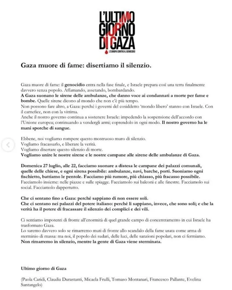 VINOVO - La sirena della torre dell'acquedotto suonerà per rompere il silenzio su Gaza
