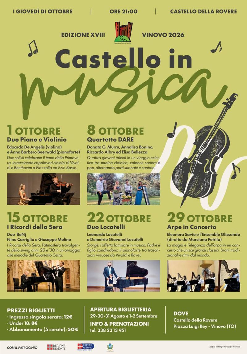 VINOVO - Torna la rassegna di musica da camera «Castello in Musica»